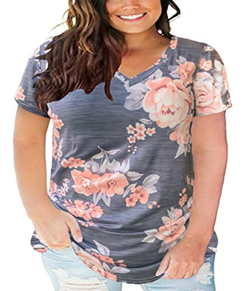 CARCOS 3X Plus Size Tops for Women Floral Print Tunics Short Sleeve Summer Shirts Basic V Neck Blouses Casual Pullover 3XL 22W 24W CARCOS 3X Plus Size Tops for Women Floral Print Tunics Short Sleeve Summer Shirts Basic V Neck Blouses Casual Pullover 3XL 22W 24W