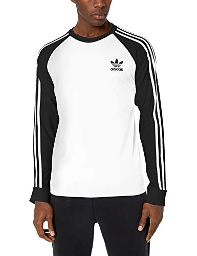 adidas Originals Men's 3-Stripes Long Sleeve Tee, White/Black, 2XL