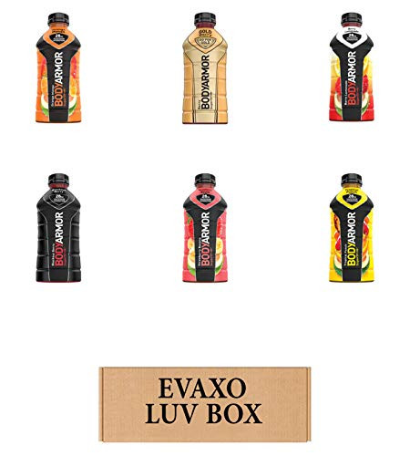 LUV BOX  VARIETY BODYARMOR ENERGY DRINKS 28 OZ BOTTLES, PACK OF 6 ,ORANGE MANGO, STRAWBERRY BANANA, BLACKOUT BERRY, TROPICAL PUNCH, BERRY LEMONADE, GOLD BERRY,