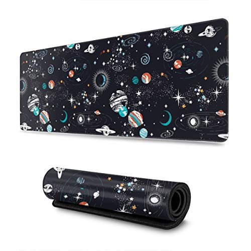 Space Galaxy Constellation Large Gaming Mouse Pad with Stitched Edges -31.5x11.8In-, Extended Mousepad Non-Slip Rubber Base Keyboard Mat Desk Pad for Work Gaming