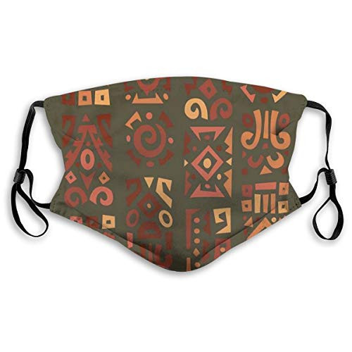 Comfortable Windproof Activated Carbon mask filter Facial for Unisex-S,Doodle Style Graphic African Figures In Four Vertical Borders Ethnic Accents