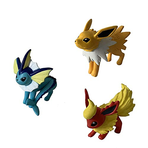 Pokemon Battle Action Pose 3 Figurines Pack, Evolution Multi Set Collection Pocket Monster Action Figure Toys Set -Flareon, Jolteon and Vaporeon-