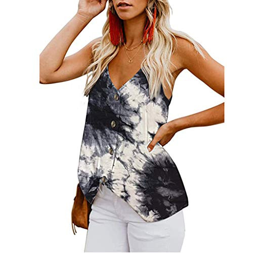 Meikosks Women's Sleeveless Button Blouse Tie-dye Printed V-Neck Tank Tops Casual Vest Black Meikosks Women's Sleeveless Button Blouse Tie-dye Printed V-Neck Tank Tops Casual Vest Black