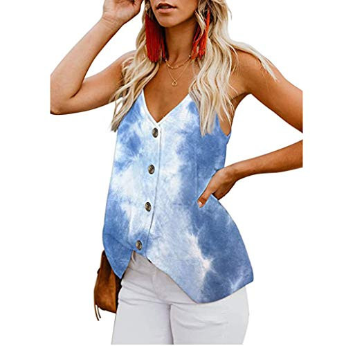 Meikosks Women's Sleeveless Button Blouse Tie-dye Printed V-Neck Tank Tops Casual Vest Blue Meikosks Women's Sleeveless Button Blouse Tie-dye Printed V-Neck Tank Tops Casual Vest Blue