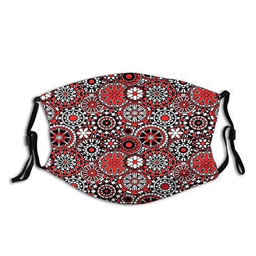 Dustproof Face Mask,Reusable,Washable Cloth,Face Cover,Cover for Dust Adults Geometric Shapes Forming Flower Figures Mosaic Style Ethnic