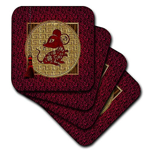 3dRose Image of Rat on Textured Asian Design with Tassel, Orange, Red - Coasters -cst-329112-1- 3dRose Image of Rat on Textured Asian Design with Tassel, Orange, Red - Coasters -cst-329112-1-