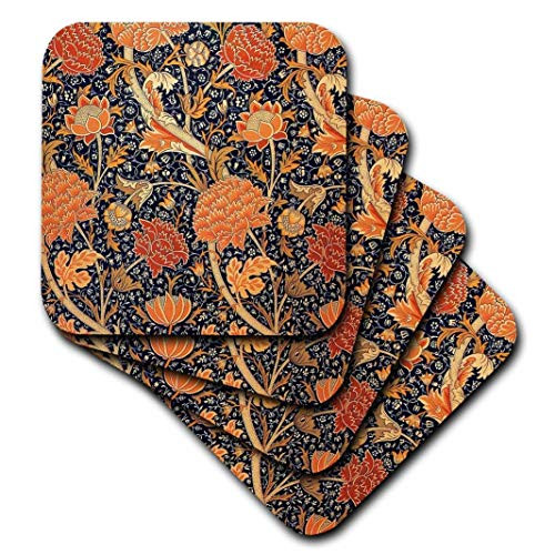 3D Rose Image of William Morris Navy and Orange Floral Pattern Soft Coasters, Multicolor 3D Rose Image of William Morris Navy and Orange Floral Pattern Soft Coasters, Multicolor