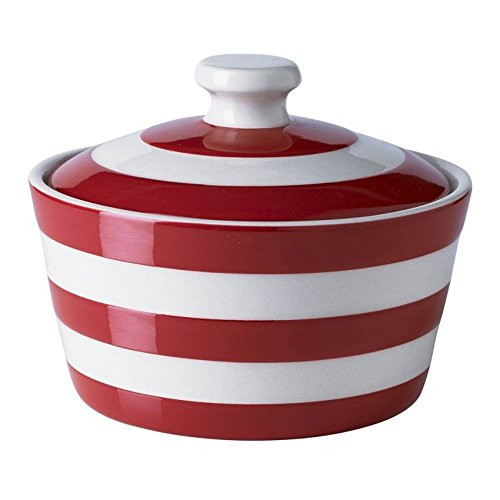 Cornishware Red and White Stripe Stoneware Butter Dish | Cronish Butter Spread Box Holder