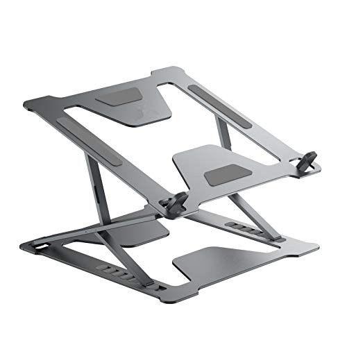 JoiseTech Ergonomic Laptop Desk Stand Portable Foldable Adjustable Notebook Holder for Home Office, Multi-Functional Aluminum Computer Riser for 10-17.3" Apple MacBook HP Dell XPS Chromebook -Gray-