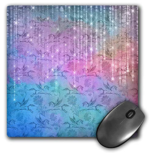3dRose Pretty Pink, Blue Unicorn Floral with Image of String Lights - Mouse Pads -mp-341317-1- 3dRose Pretty Pink, Blue Unicorn Floral with Image of String Lights - Mouse Pads -mp-341317-1-