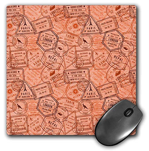 3dRose Orange and Black Travel Stamps Pattern - Mouse Pads -mp-342222-1-