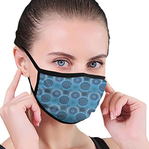 Comfortable Windproof mask,Overlapping Asian Kaleidoscopic Round Figures In Different Vintage Blue Shades,Printed Facial decorations for adult