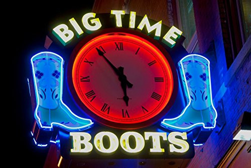 Posterazzi Poster Print Collection Big Time Boots Neon Sign Lower Broadway Nashville Tennessee Panoramic Images, (24 x 18), Multicolored