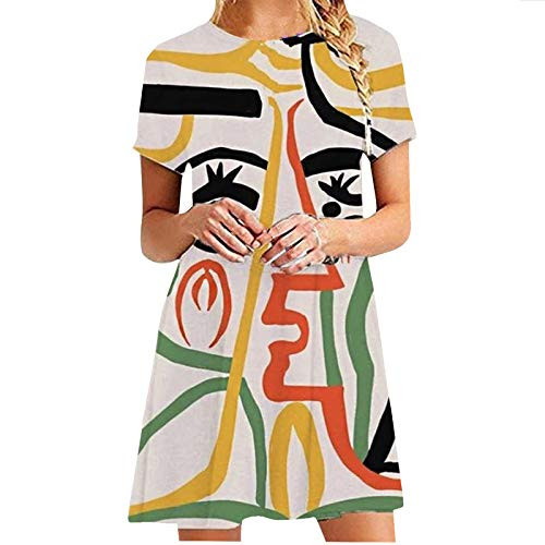 ZEFOTIM Women's Fashion Abstract Print Dresses Summer Dresses Casual Short Sleeve O-Neck Loose Knee-Length Sundress-A-White,Small- ZEFOTIM Women's Fashion Abstract Print Dresses Summer Dresses Casual Short Sleeve O-Neck Loose Knee-Length Sundress-A-White,Small-