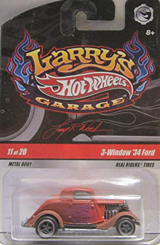 Hot Wheels Larry's Garage Brown with Flames 3-Window '34 Ford Real Riders Tires 11 of 20