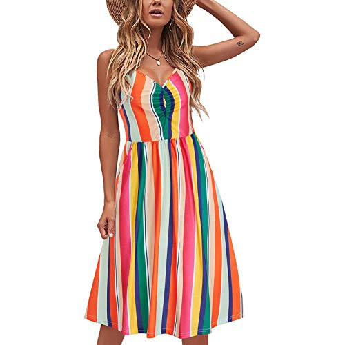 Jaqqra Summer Dresses for Women, Womens V Neck Spaghetti Strap Dress A Line Swing Dress Sleeveless Casual Beach Sundress Jaqqra Summer Dresses for Women, Womens V Neck Spaghetti Strap Dress A Line Swing Dress Sleeveless Casual Beach Sundress