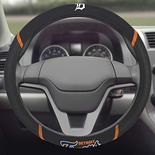 Rico Industries, Inc. Tigers Premium Embroidered Black Auto Steering Wheel Cover Baseball