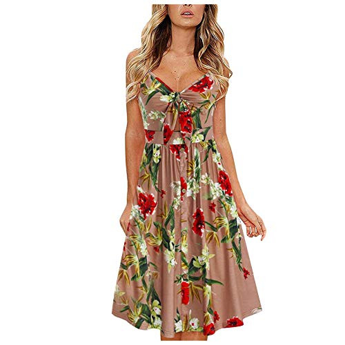 Summer Dress for Women Sexy Suspender V-Neck Buttons Dress Seaside Sling Sleeveless Casual Dress