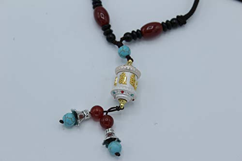 Tibetan Vintage Metal Plated Om Mani Padme Hum Prayer Wheel Pendant Agate Turquoise Beads Bracelet Lucky Feng Shui Protection Hanging Charm -Silver- Tibetan Vintage Metal Plated Om Mani Padme Hum Prayer Wheel Pendant Agate Turquoise Beads Bracelet Lucky Feng Shui Protection Hanging Charm -Silver-