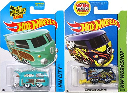 Volkswagen Kool Kombi Set of Hot Wheels HW City Garage Surf Shop Patrol 2 Cars - 2014 201  and  2015 73 in Protective Cases