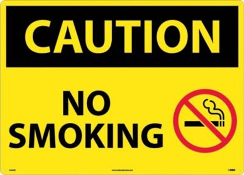 NMC C564AD OSHA Sign, Legend "CAUTION - NO SMOKING" with Graphic, 28" Length x 20" Height, Aluminum, Black on Yellow