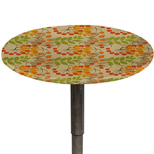 Outdoor Tablecloth Round Rowan Premium Table Cover Vivid Colorful Graphic Pattern of Rural Foliage Fruits in Autumn Season Warm Colors for Spring Outdoor Camping Picnic Multicolor Diameter 40"