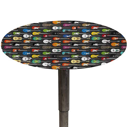 Elastic Edged Round Tablecloth Guitar Table Cover Grunge Instruments Strings Creativity Writing Songs Digital Classic Acoustic Music for Banquet/Restaurant Multicolor Diameter 40"