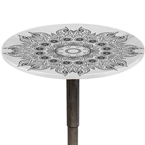 Table Cloth Round Elastic Edge Table Cover Ornate Arabesque Esoteric Ancient Figure Esoteric Oriental Chakra Ritual Art Print Kitchen Dining Room Decoration Black White Diameter 40"