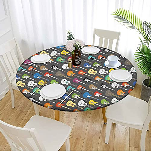 Guitar Spring Tablecloth 40", Grunge Instruments Strings Creativity Writing Songs Digital Classic Acoustic Music Farmhouse Tablecloth Farmhouse Kitchen Decor