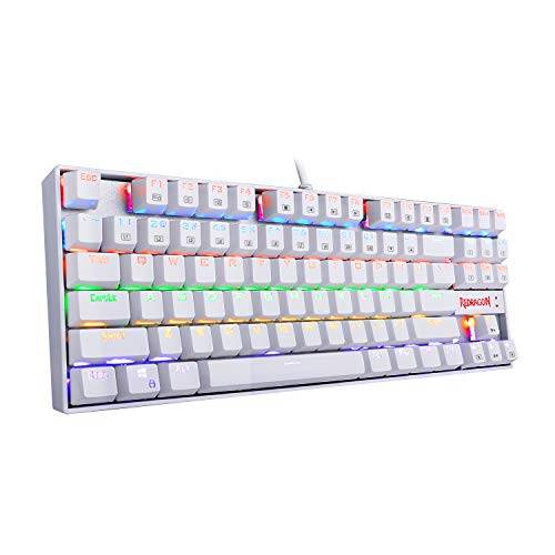 Redragon K552W KUMARA LED Rainbow Backlit Mechanical Gaming Keyboard Small Compact Gamers Keyboard 87 Key Metal PC Computer USB Wired Gaming Keyboard Cherry MX Blue Equivalent Switches (White)