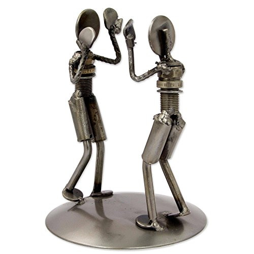 NOVICA"Rustic Boxing Match Recycled Auto Part Sculpture Metallic