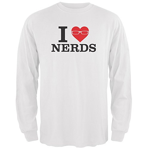 Old Glory I Heart Nerds White Adult Long Sleeve T-Shirt - 2X-Large