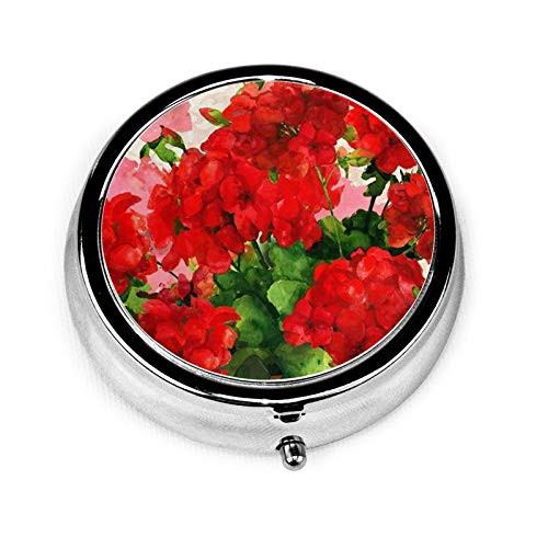 Red Geraniums Pill Box-3 Compartment Medicine Pill Case,Portable Medicine Tablet Vitamin Holder Organizer for Purse Pocket Travel Gifts