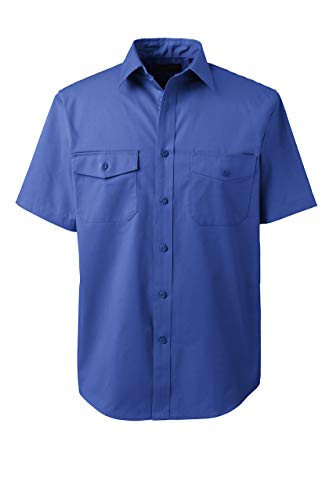 Lands' End Cs Men s Short Sleeve Straight Collar Work Shirt Dark Cobalt Blue Regular Medium
