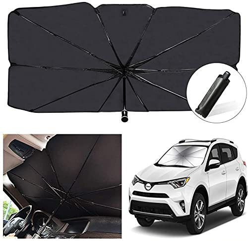Car Windshield Sun Shade, Foldable Car Umbrella Sunshade Cover Car Front Window for Car Windshield, Sun Shade Blocking Sun Glare and Heat Suitable for Truck and Most Vehicles-57 X 31 in- -Black-