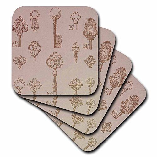 3dRose cst_110553_4 Vintage Keys Steampunk Odd Art-Ceramic Tile Coasters, Set of 8