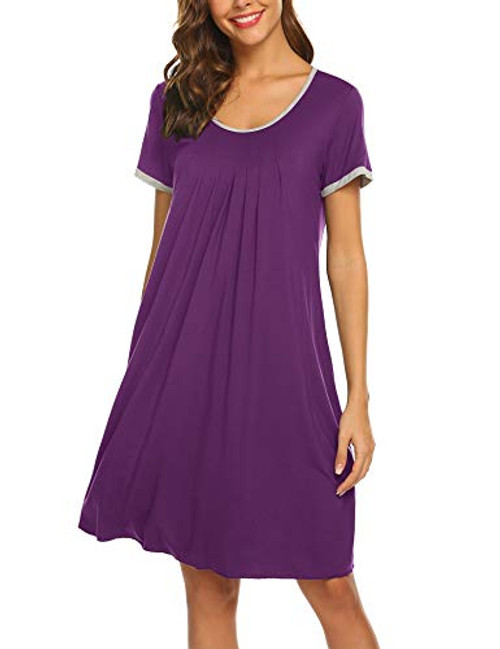 Ekouaer Women's Sleepwear Scoop Neck Nightshirt Short Sleeve Nightgown Purple S Ekouaer Women's Sleepwear Scoop Neck Nightshirt Short Sleeve Nightgown Purple S