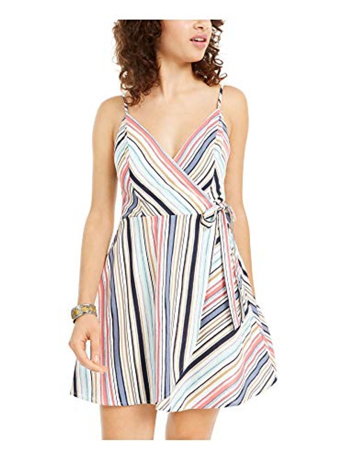 Speechless Womens White Zippered Tie Striped Spaghetti Strap V Neck Fit  plus Flare Dress Size S