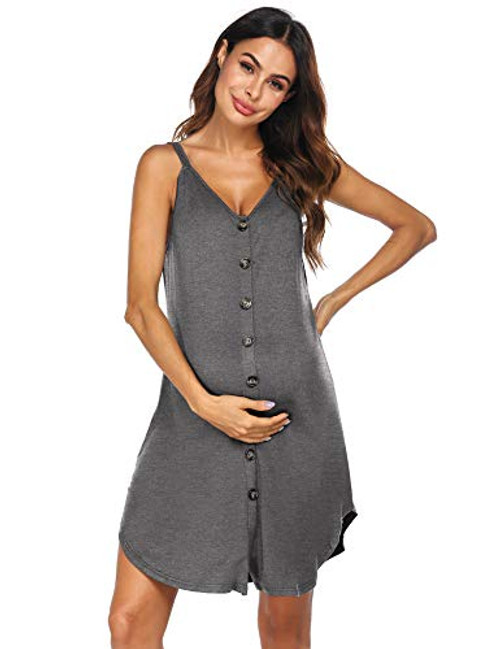 Ekouaer Nursing Nightgown Women's Maternity Dress Button Down Nightdress Sleeveless Breastfeeding Sleepwear Hospital Gown Grey Ekouaer Nursing Nightgown Women's Maternity Dress Button Down Nightdress Sleeveless Breastfeeding Sleepwear Hospital Gown Grey