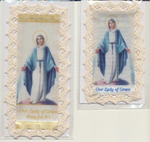 Our Lady of Grace Bookmark Cloth/Lace with Matching Holy Prayer Card