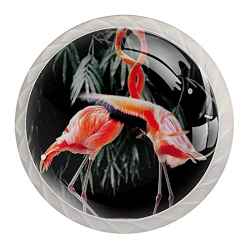 4 Pack with Screws Knobs for Kitchen Cabinets Crystal Glass Drawer Pulls and Knobs Cupboard Handles for Dressers Wardrobes Bedside Table Nightstand Bookcase,Flamingo Animal