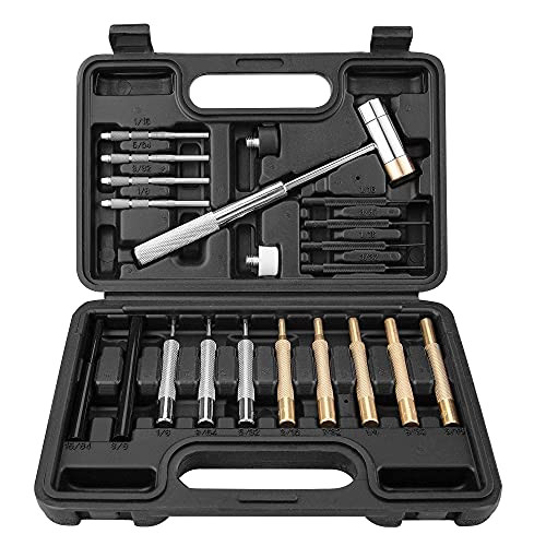 XOOL 21-Pieces Gunsmith Punch Set and Hammer with Brass, Hollow, Steel, Plastic Punches, Brass Punch for Gunsmithing Maintenance
