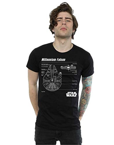STAR WARS Men's Millennium Falcon Blueprint T-Shirt Medium Black