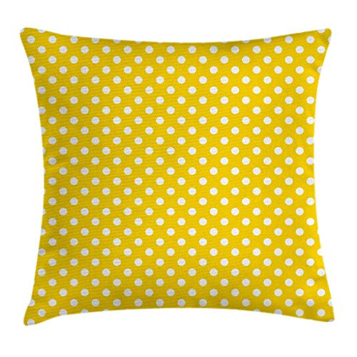 Ambesonne Yellow Throw Pillow Cushion Cover, Picnic Inspired 50s 60s 70s Themed Polka Dot Retro Spotted Pattern Print, Decorative Square Accent Pillow Case, 20" X 20", Yellow White