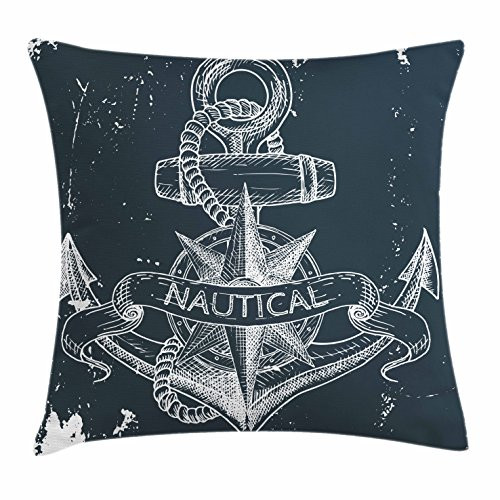 Ambesonne Marine Throw Pillow Cushion Cover, Nautical Knot Compass Anchor Pattern Sea World Ocean Life Grunge Illustration, Decorative Square Accent Pillow Case, 20" X 20", Blue White Ambesonne Marine Throw Pillow Cushion Cover, Nautical Knot Compass Anchor Pattern Sea World Ocean Life Grunge Illustration, Decorative Square Accent Pillow Case, 20" X 20", Blue White