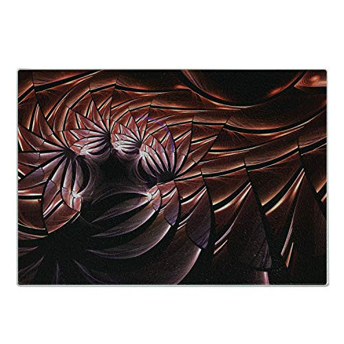 Lunarable Fractal Cutting Board, Digital Medieval Knight Shield Inspired Ornate Armor Figure Middle Age Design, Decorative Tempered Glass Cutting and Serving Board, Small Size, Chestnut Brown