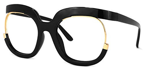 Voogueme Oversized Black Square Blue Light Blocking Glasses Clear Lens for Women Fredia OX739865-03, Large