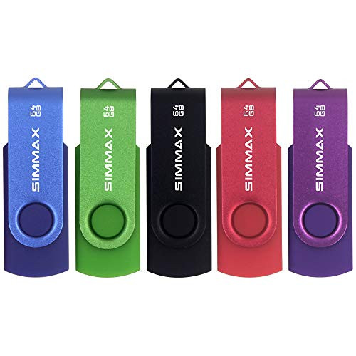 SIMMAX USB Flash Drives 5 Pack 64GB Memory Stick Swivel Design USB 2.0 Flash Drive Thumb Drive Zip Drives -64GB Blue Green Black Red Purple-