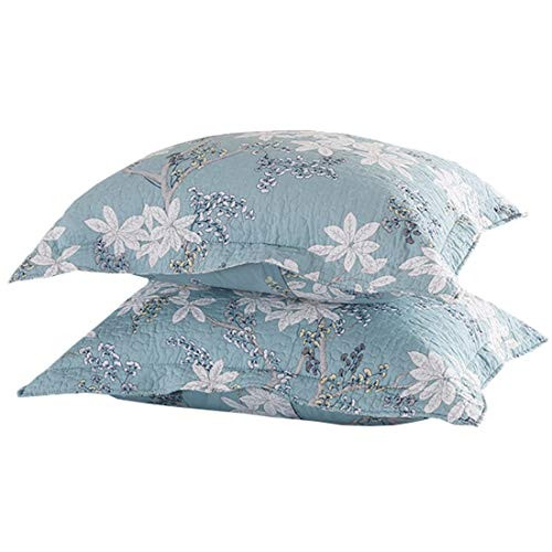 vctops 2-Piece Embroidered Cotton Quilted Pillow Shams Vintage Floral Decorative Pillow Covers Boho Pillow Cases Queen Size, Blue Print vctops 2-Piece Embroidered Cotton Quilted Pillow Shams Vintage Floral Decorative Pillow Covers Boho Pillow Cases Queen Size, Blue Print