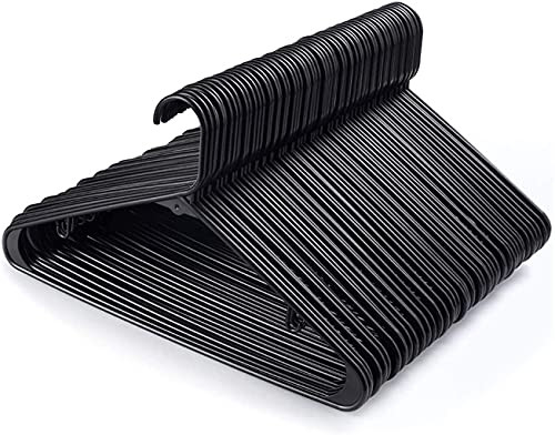 Jersow Plastic Hangers Clothing Hangers Durable Tubular Shirt Hangers Coat Hangers, Slim and Space Saving, Heavy Duty Clothes Hangers Ideal for Laundry  and  Everyday Use -Black, 60 Pack-